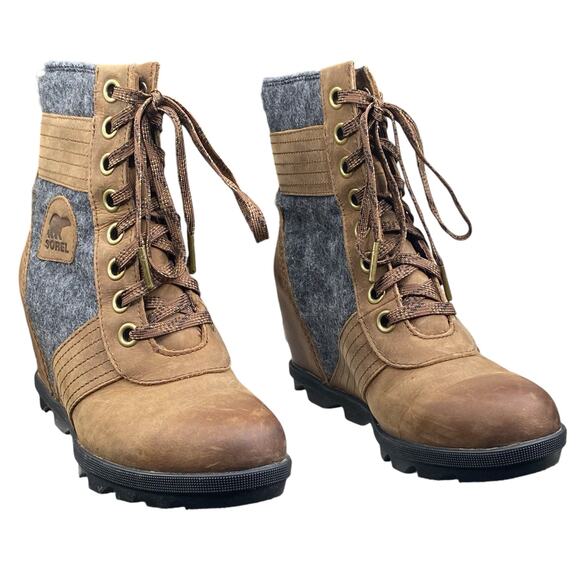 Sorel Women's Lexie Brown Leather Wedge Ankle Boots Size US 7 - Picture 5 of 10